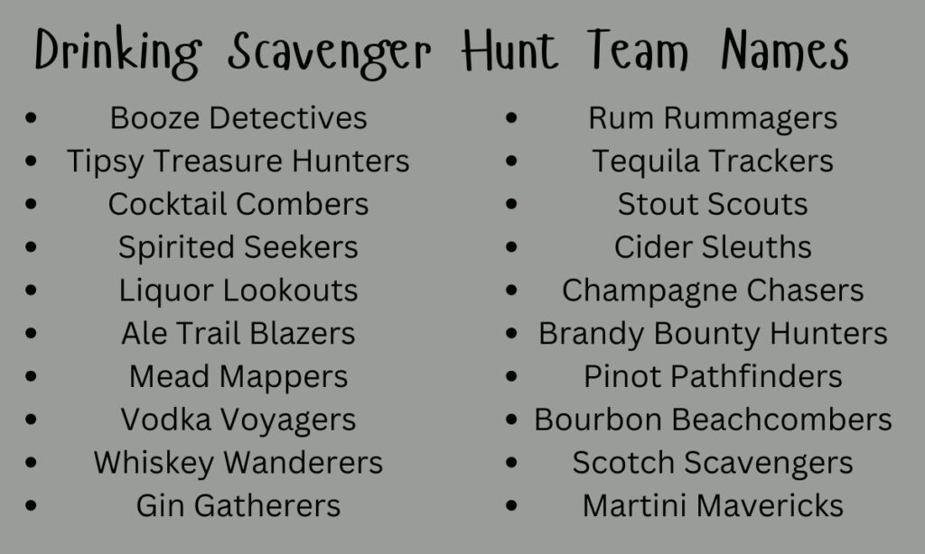 Drinking Scavenger Hunt Team Names