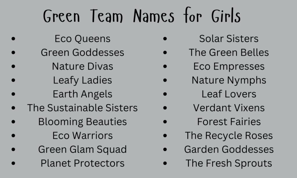 Green Team Names for Girls