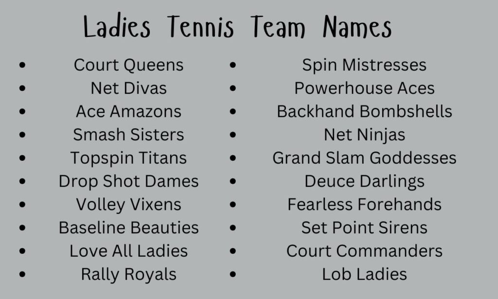 Ladies Tennis Team Names