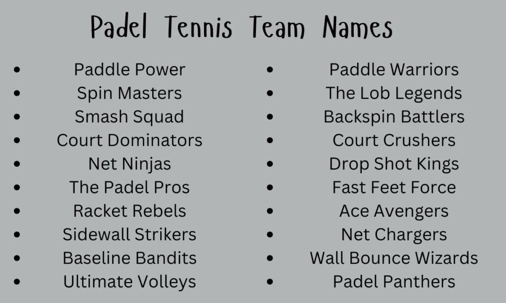 Padel Tennis Team Names