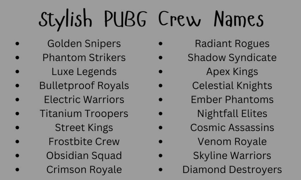 Stylish PUBG Crew Names