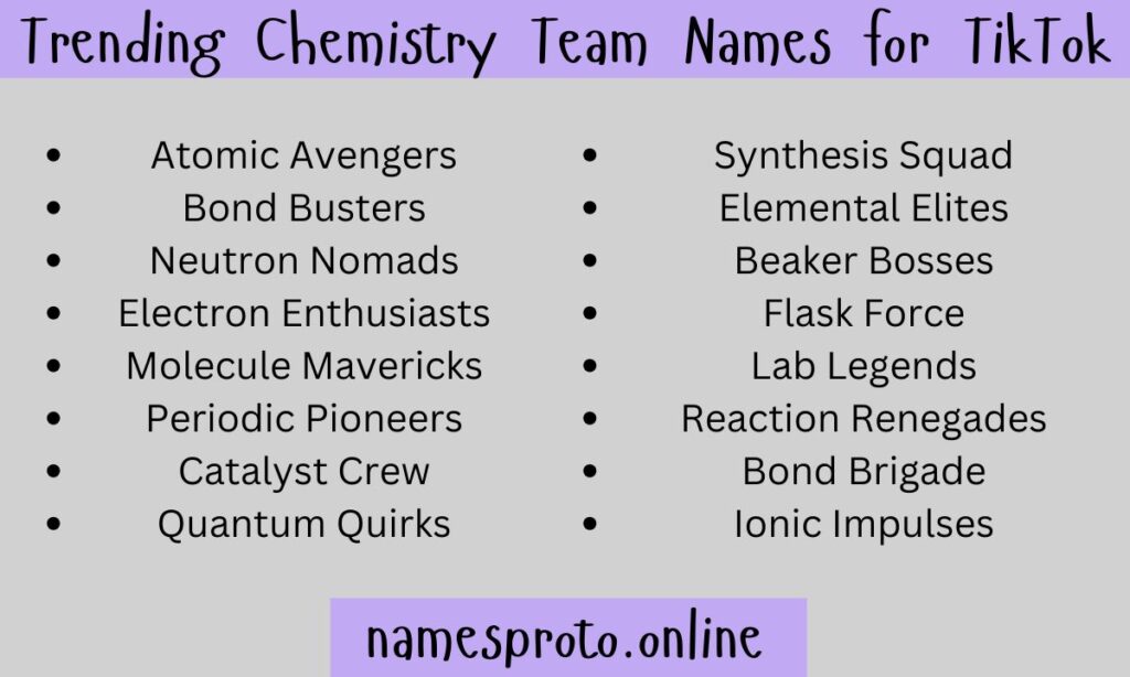 Trending Chemistry Team Names for TikTok