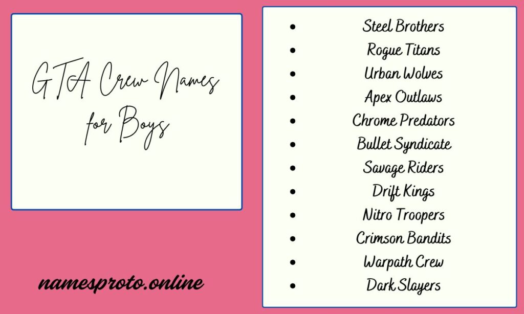 GTA Crew Names for Boys