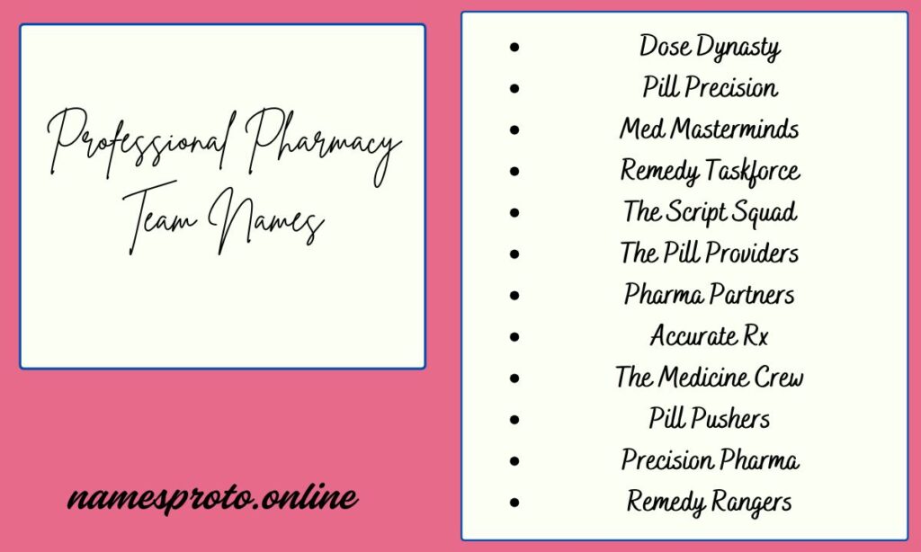 Professional Pharmacy Team Names