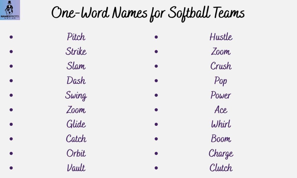 One-Word Names for Softball Teams